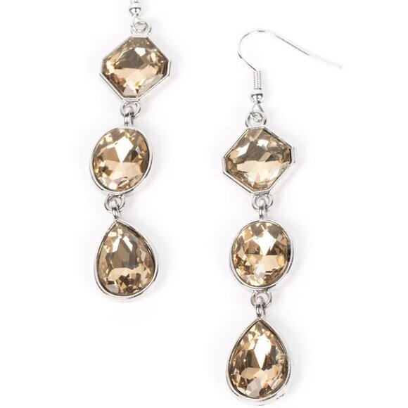 Paparazzi Jewelry Accessories -Reflective Rhinestones - Brown Earrings - Vintage - Picture 2 of 4